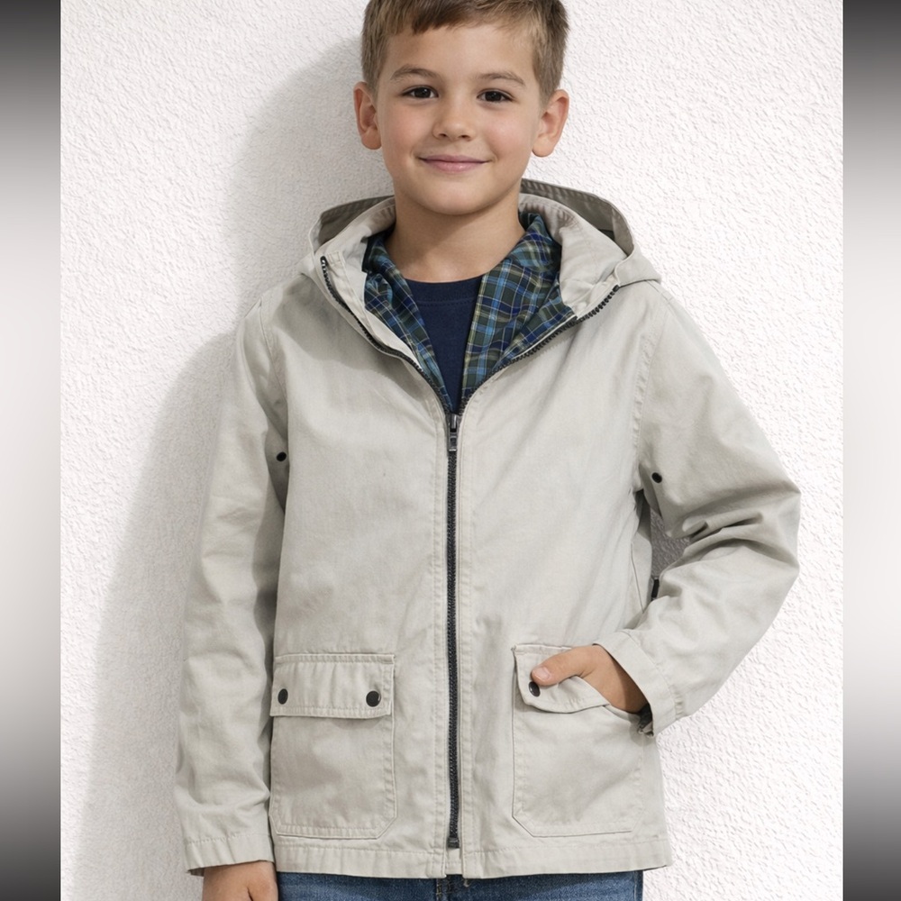 Talbots Kids * Boys Hooded Jacket – Plaid Lined, Hidden Hood (Size 7)